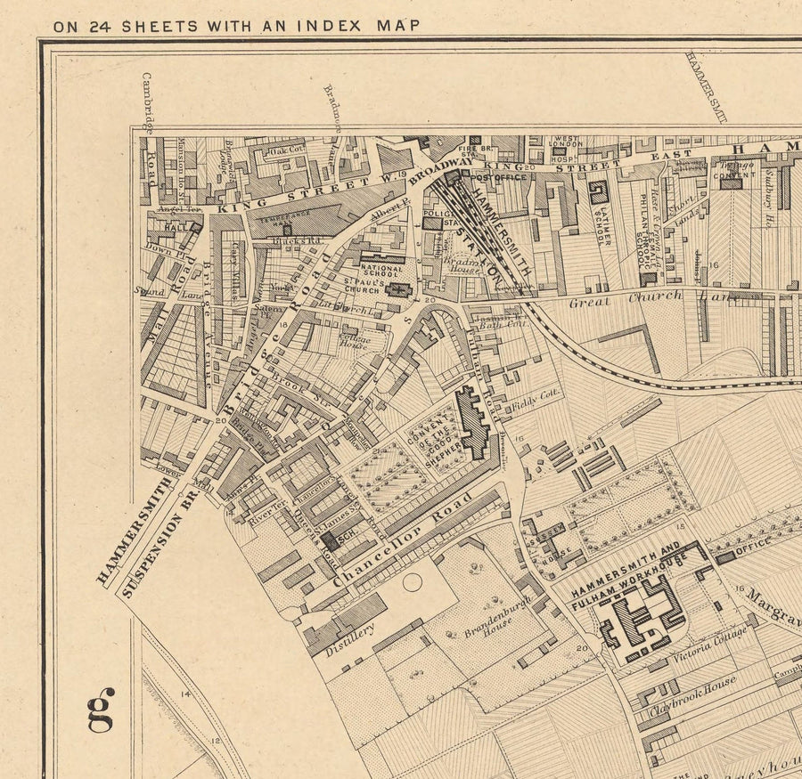 Ancienne carte de West London en 1862 par Edward Stanford - Fulham, Brompton, Battersea, Hammersmith - SW6, SW10, SW15, SW18, SW10, SW11, SW5, W6, W14
