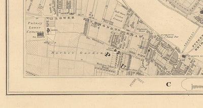 Old Map of West London in 1862 by Edward Stanford - Fulham, Brompton, Battersea, Hammersmith - SW6, SW10, SW15, SW18, SW10, SW11, SW5, W6, W14