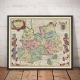 Old Map of Surrey in 1665 by Joan Blaeu - Woking, Guildford, Croydon, Richmond, Kingston, Reigate