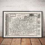 Ancienne Carte de Surrey 1724 de Herman Moll - Woking, Guildford, Croydon, Richmond, Lambeth, Southwark
