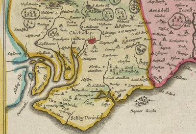 Old Map of Sussex in 1665 by Joan Blaeu - East, West, Mid Sussex, Worthing, Crawley, Brighton, Bognor, Eastbourne