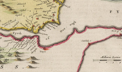 Antiguo mapa de Sutherland en 1665 por Joan Blaeu - Dornoch, Tain, Brora, Skelbo, Helmsdale