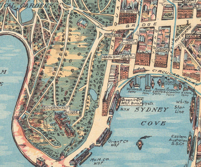 Ancienne carte de Sydney 1902 par John Andrew - Coves Bays, Harbors, Port Jackson, Gare centrale, Jardin botanique