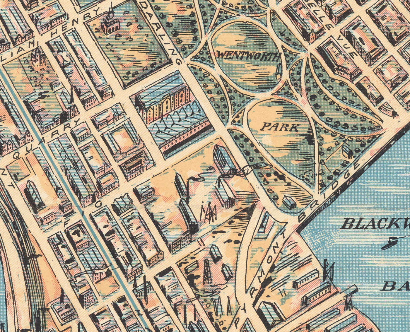 Ancienne carte de Sydney 1902 par John Andrew - Coves Bays, Harbors, Port Jackson, Gare centrale, Jardin botanique