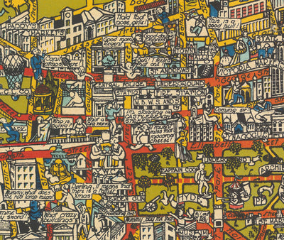 Old Pictorial Map of Sydney, 1932 by Russell Lloyd - Harbour Bridge, Bays, Central Station, Botanic Gardens & Mermaids!