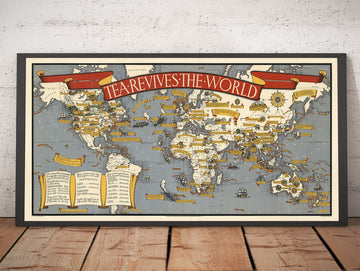 Il tè rivitalizza il mondo, 1940 di Max Gill - Mappa del mondo rara per gli amanti del tè! 