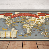 Il tè rivitalizza il mondo, 1940 di Max Gill - Mappa del mondo rara per gli amanti del tè! 