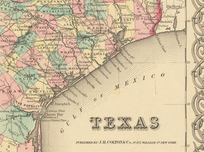 Old Map of Texas 1856 by Colton - Houston, San Antonio, Dallas, Austin, Fort Worth, El Paso