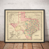 Mappa antica del Texas 1856 di Colton - Houston, San Antonio, Dallas, Austin, Fort Worth, El Paso 