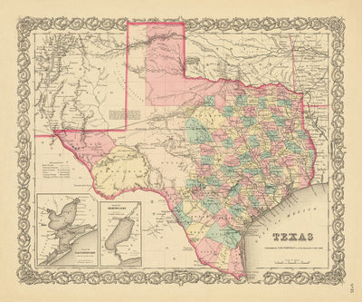 Old Map of Texas 1856 by Colton - Houston, San Antonio, Dallas, Austin, Fort Worth, El Paso