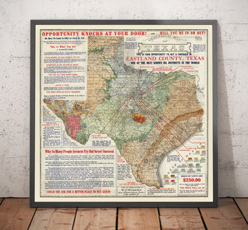 Seltene alte geologische Karte von Texas, 1921 - Investitionsdiagramm des Ölbooms im Eastland County 