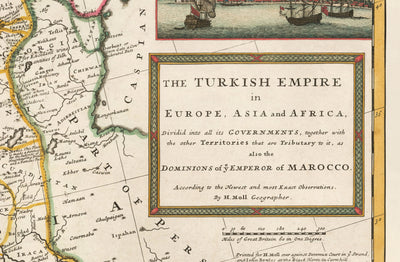 Old Map of Ottoman Empire, 1714 by Herman Moll - Turkish Empire - South Europe, North Africa, Balkans, Middle East