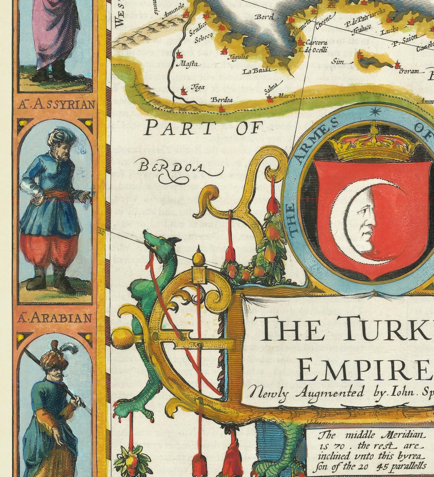 Old Map of the Turkish / Ottoman Empire by John Speed, 1627 - Turkey, Balkans, Greece, Iran, Egypt, Syria