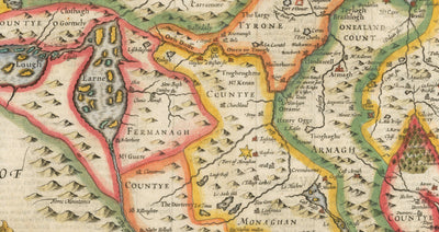 Old Map of Ulster, Northern Ireland in 1611 by John Speed - Belfast, Derry, County Antrim & Down