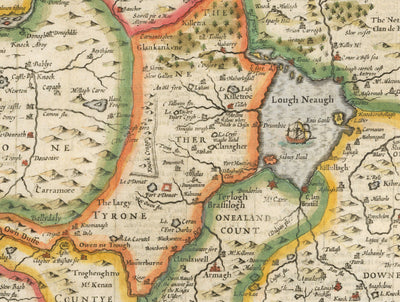 Old Map of Ulster, Northern Ireland in 1611 by John Speed - Belfast, Derry, County Antrim & Down