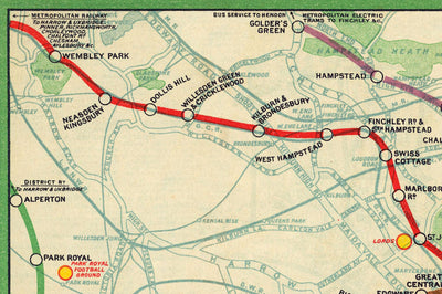 Seltene alte Londoner U-Bahn-Rohrkarte, 1912 - Oxford Circus, Piccadilly, Bank, zentrale Linie