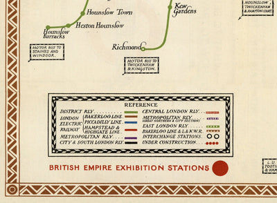 Old London Underground Tube Map, 1923 - Oxford Circus, Piccadilly, Central Line