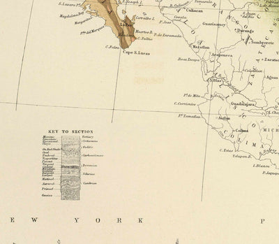 Ancienne carte géologique des États-Unis et du Canada par Rogers & Johnston, 1856 - Carte géologique de l'Amérique