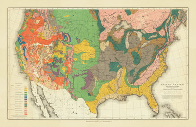 Rare Old Geology Map of USA & Canada, 1886 by Charles Henry Hitchcock