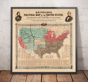 Mappa Politica Antica degli Stati Uniti, 1856 - Stati Libero vs. Stati Schiavisti durante la Guerra Civile Americana, Nord vs. Sud - Compromesso del Missouri 