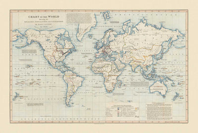 Old World Map, 1818 by James Wyld - Chart Showing The Religion, Population & Civilisation of Each Country