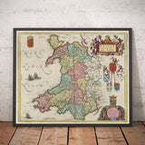 Seltene alte Karte von Wales von Jean Blaeu, 1645 - aus dem Theatrum Orbis Terrarum Sive Atlas Novus 