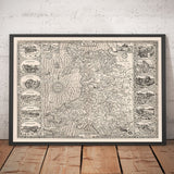 Old Monochrome Map of Wales, Cymru, 1611 by John Speed - Cities, Towns, Counties, Cardiff, Pembrokeshire, Anglesey