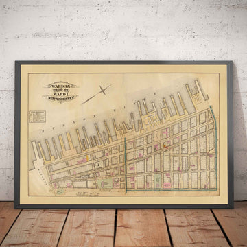 Antiguo mapa de Battery Park City y Tribeca, 1879 - Centro de Manhattan Wards NYC, Río Hudson, Broadway, Greenwich St, West St