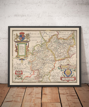 Old Map of Warwick - Leicester 1579, by Christopher Saxton - Birmingham, Coventry, Solihull, Nuneaton