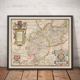Alte Karte von Warwick - Leicester 1579, von Christopher Saxton - Birmingham, Coventry, Solihull, Nuneaton 