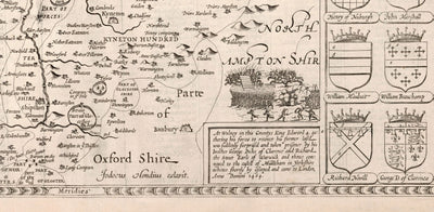 Old Map of Warwickshire in 1611 by John Speed - Birmingham, Coventry, Solihull, Warwick