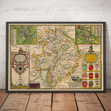 Ancienne carte de Warwickshire en 1611 par John Speed ​​- Birmingham, Coventry, Solihull, Warwick