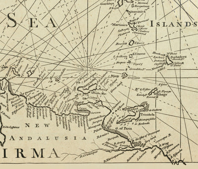 Old West Indies Navigation Chart, 1730 by Page & Mount - Bahamas, Gulf of Mexico, Central America
