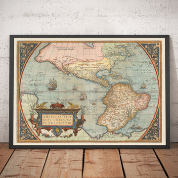 Mapa antiguo North & Sur América 1572 - Primer Mapa del Hemisferio Occidental por Abraham Ortelius
