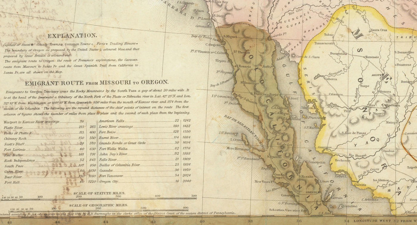 Old Map of the Western USA, 1846 by Samuel Mitchell - Big California & Oregon - Indian, Missouri Territory - British Possessions