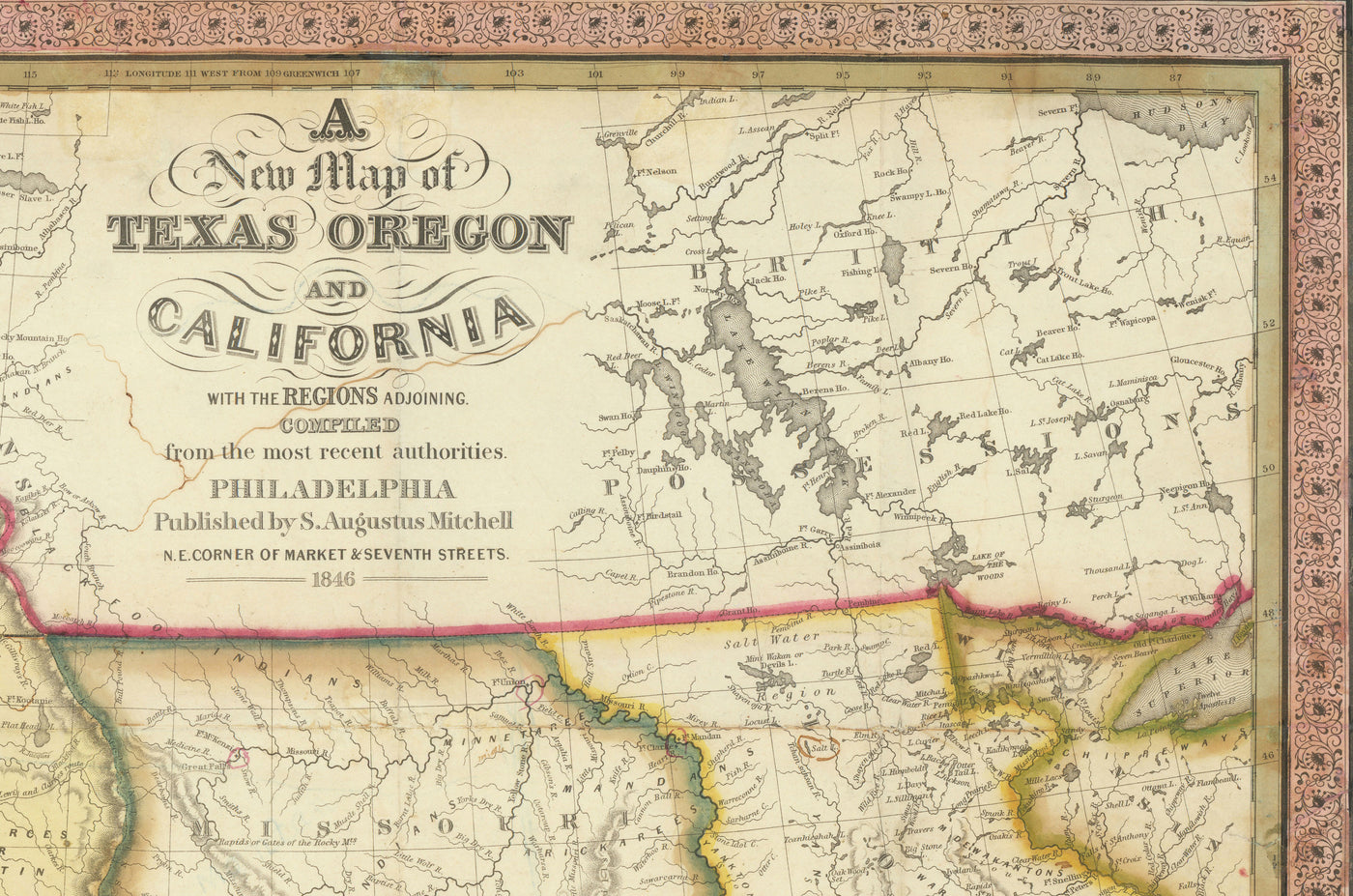 Old Map of the Western USA, 1846 by Samuel Mitchell - Big California & Oregon - Indian, Missouri Territory - British Possessions