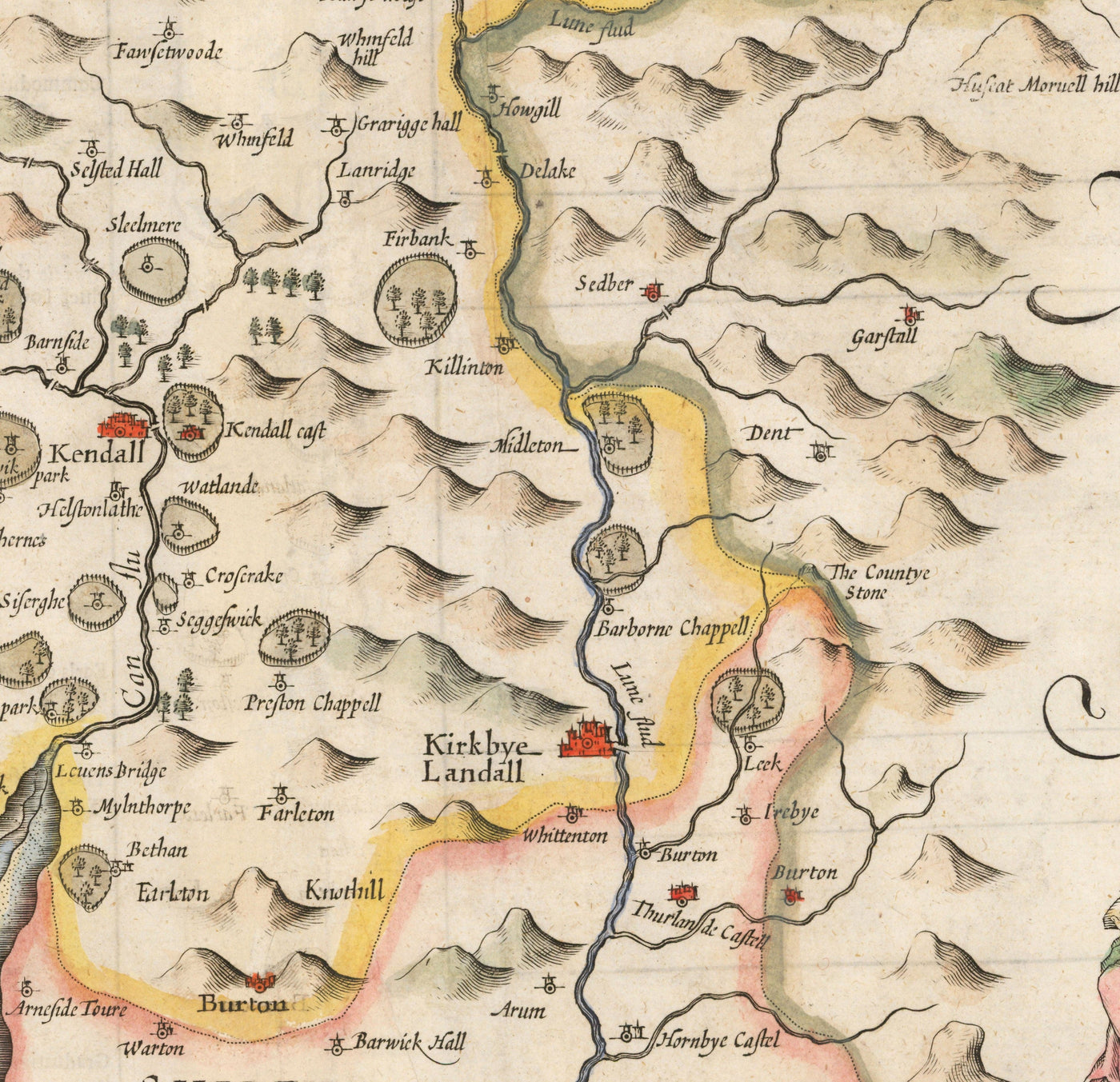 Old Map of Westmorland, 1611 by John Speed - Lake District, Cumbria, Kendal, Windermere, Grasmere