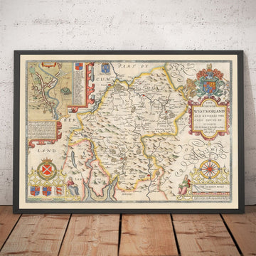 Ancienne carte de Westmorland, 1611 par John Speed ​​- Lac District, Cumbria, Kendal, Windermere, Grasmère