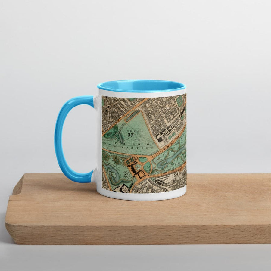 Tazza Buckingham Palace & Parlamento - Tazza unica da 330ml (11oz) con la mappa colorata di Londra del 1830 di CJ Greenwood 