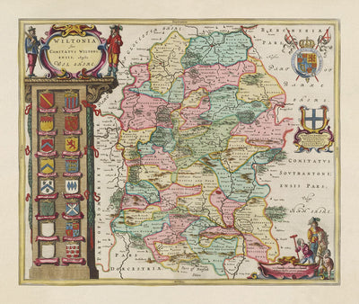 Old Map of Wiltshire in 1665 by Joan Blaeu - Salisbury, Stonehenge, Swindon, Trowbridge, Chippenham, Melksham