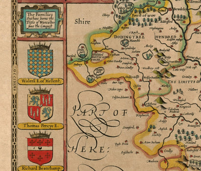 Old Map of Worcestershire in 1611 by John Speed - Worcester, Bromsgrove, Kidderminster, Malvern, Droitwich