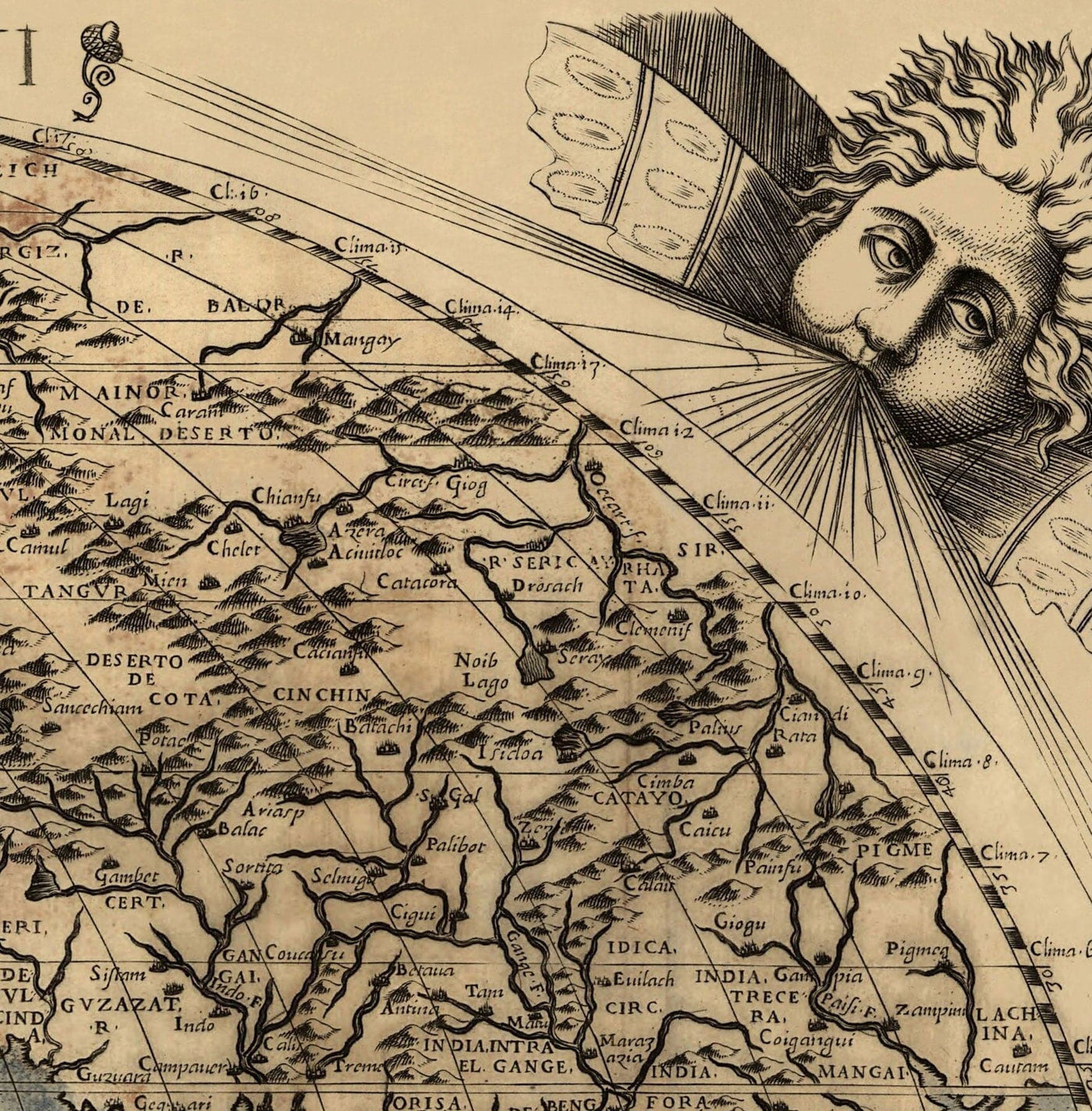 Old World Map, 1565 by Ferando Bertelli - Ancient Atlas Wall Chart - Terra Incognita, Cherubs, Australis