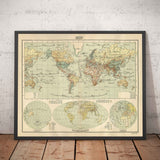 Ancienne carte arabe du monde par Hafiz Ali Esref en 1893 - Amérique, Grande Bretagne, Australie, Arabie, Morroco