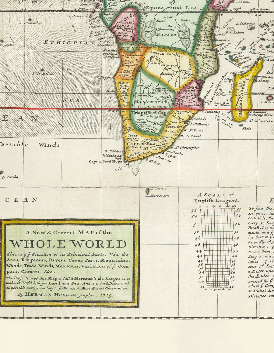 Mappa del Mondo Antico del 1719 di Herman Moll - Grande Atlante Coloniale e di Esplorazione 