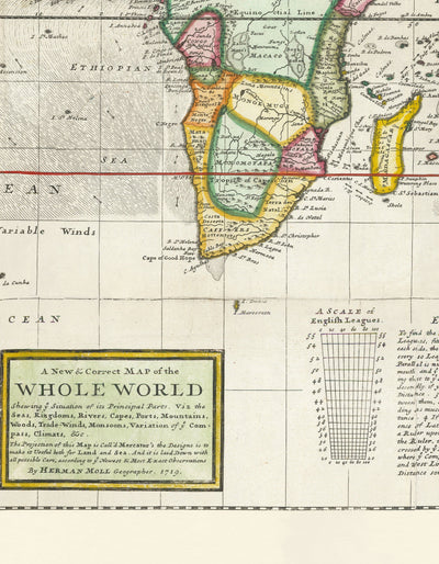 Old World Map from 1719 by Herman Moll - Large Colonial & Exploration Atlas Chart