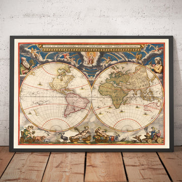 Old World Atlas Map, 1662 by Joan Blaeu - Rare Handcoloured Vintage Wall Art