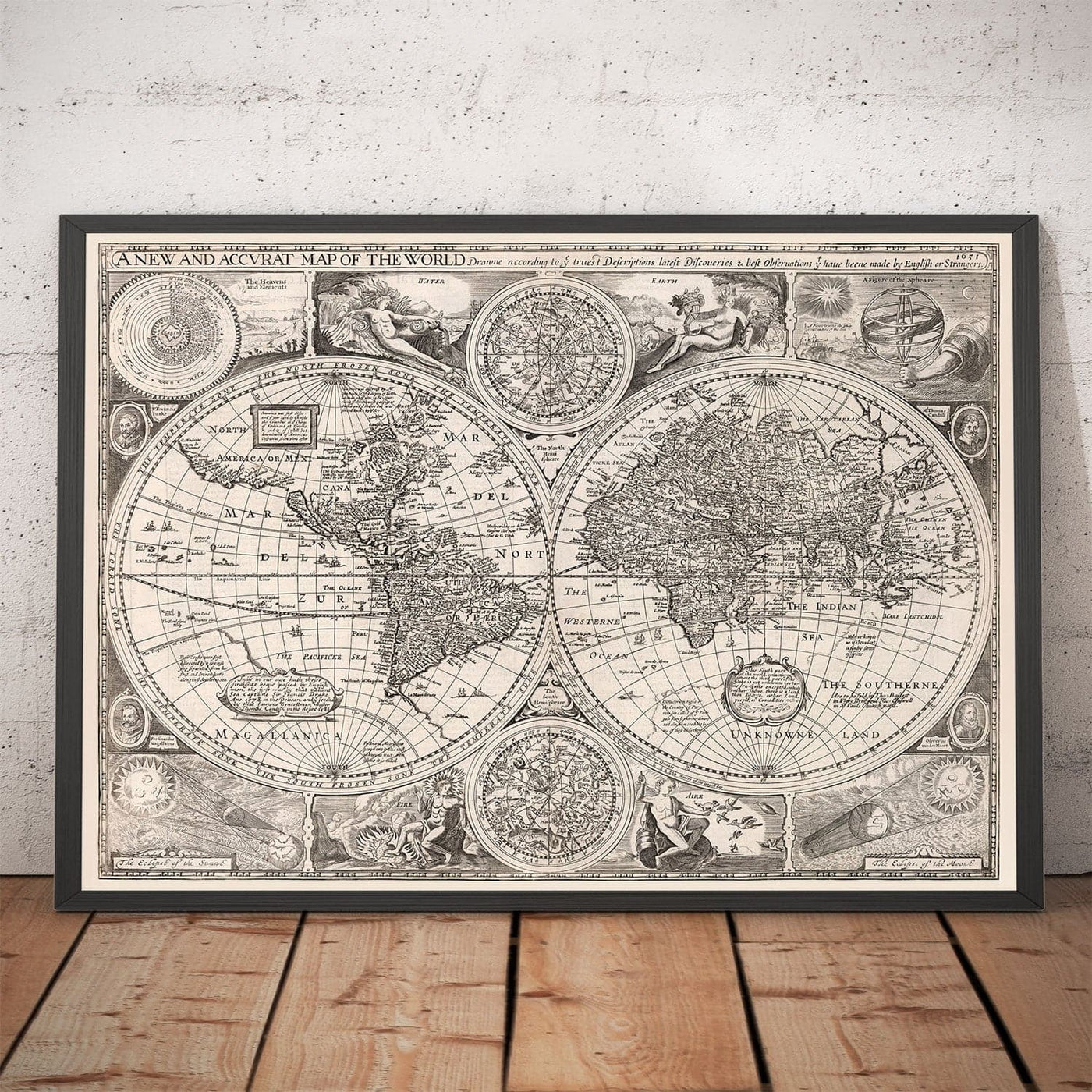 Old World Atlas Map from 1651 by John Speed - Rare Monochrome Copperplate Wall Chart