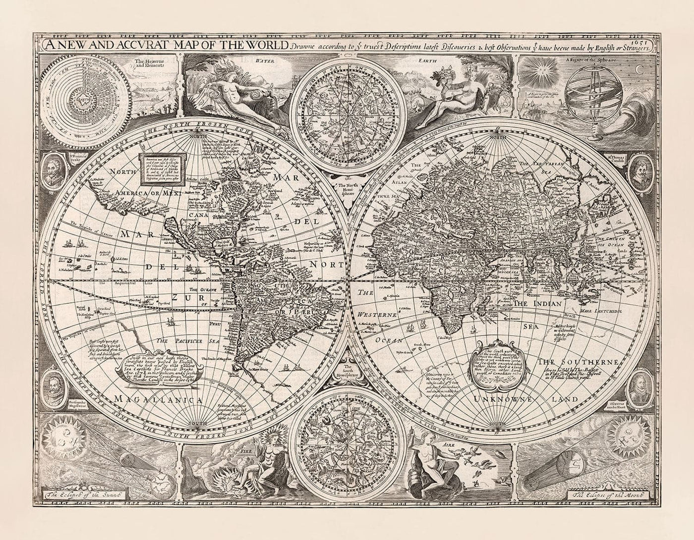 Old World Atlas Map from 1651 by John Speed - Rare Monochrome Copperplate Wall Chart