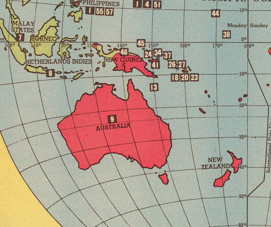 Old World War 2 Map, 1945 - "3 Years of War" by Edwin Sundberg - Allies vs. Axis - USA&