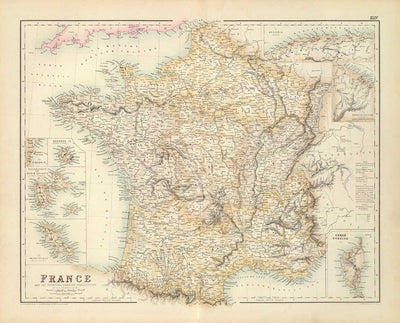 Carte ancienne de la France et de ses possessions étrangères, 1872 par Archibald Fullarton - Algérie, Guyane française, Corse, Alpes, Martinique